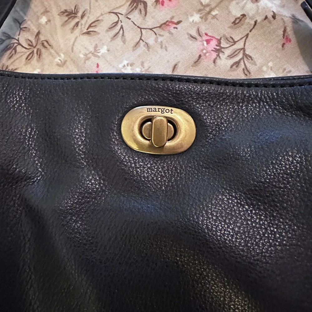 margot Black Leather Shoulder Bag with Gold Hardware